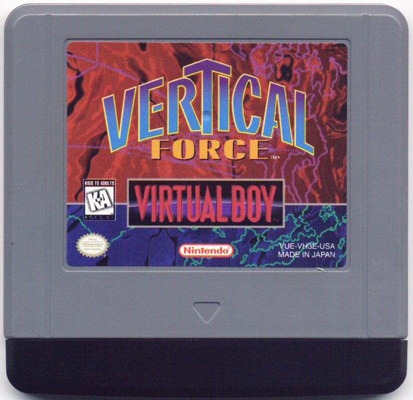 Cartutx nord-americà de Vertical Force per a Virtual Boy, amb carcassa grisa i etiqueta il·lustrada.