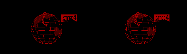 Presentació estereoscòpica de la quarta fase, amb la Terra destacada en profunditat i el rètol STAGE 4.