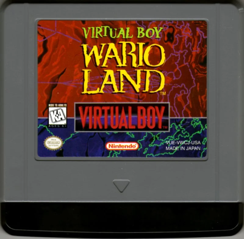 Cartutx nord-americà de Virtual Boy Wario Land amb carcassa grisa i etiqueta il·lustrada.