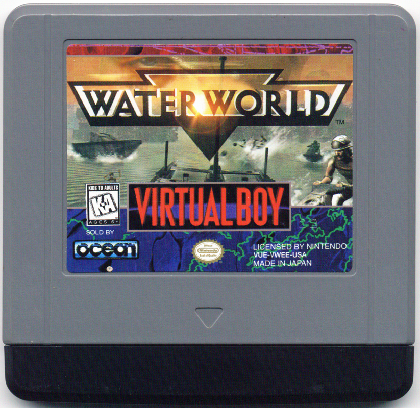 Cartutx nord-americà de Waterworld per a Virtual Boy amb etiqueta il·lustrada i la marca de la consola.